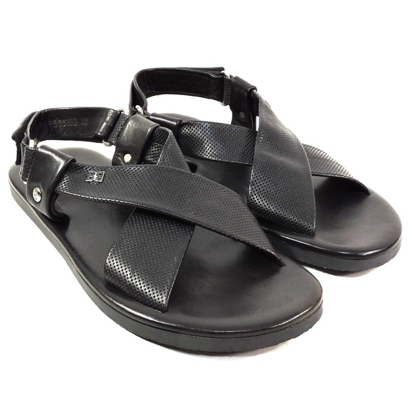 BALDININI ?? MEN\'S BLACK SOFT LEATHER COMFORT FLAT SUMMER SANDALS main image 5